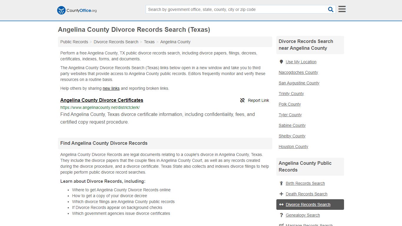 Angelina County Divorce Records Search (Texas) - County Office